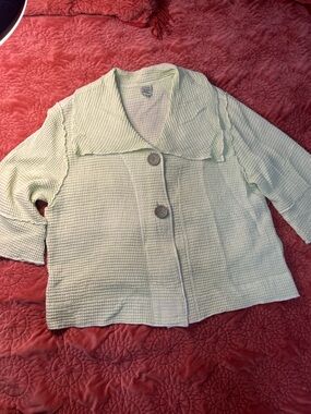 Light Mint Waffle-Knit Button Front Jacket